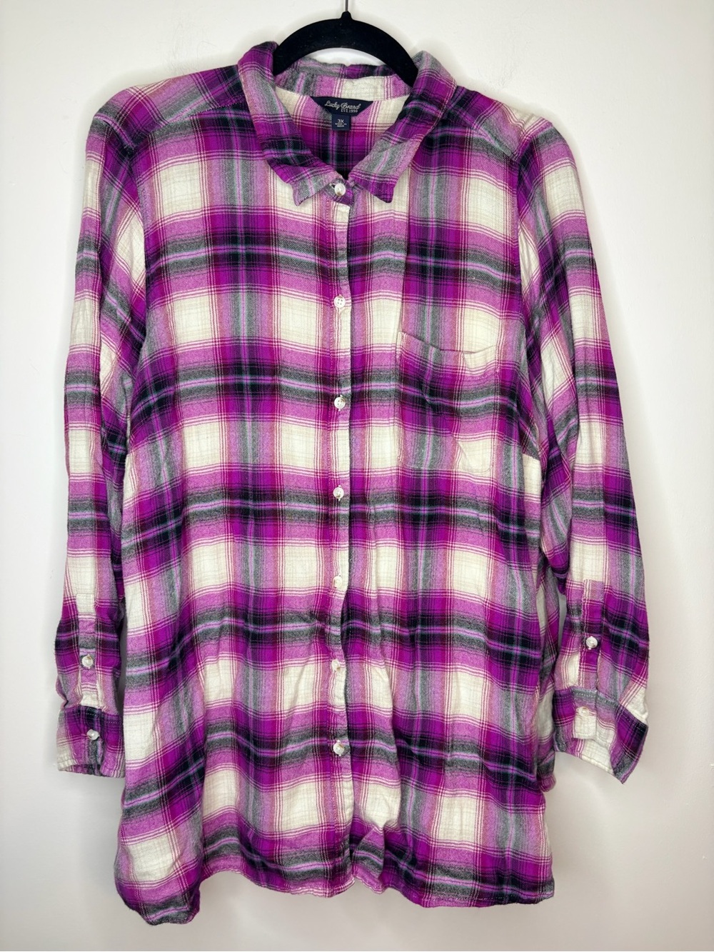 Lucky Brand Pink & White Plaid Button-Down Plaid Shirt Size 3X